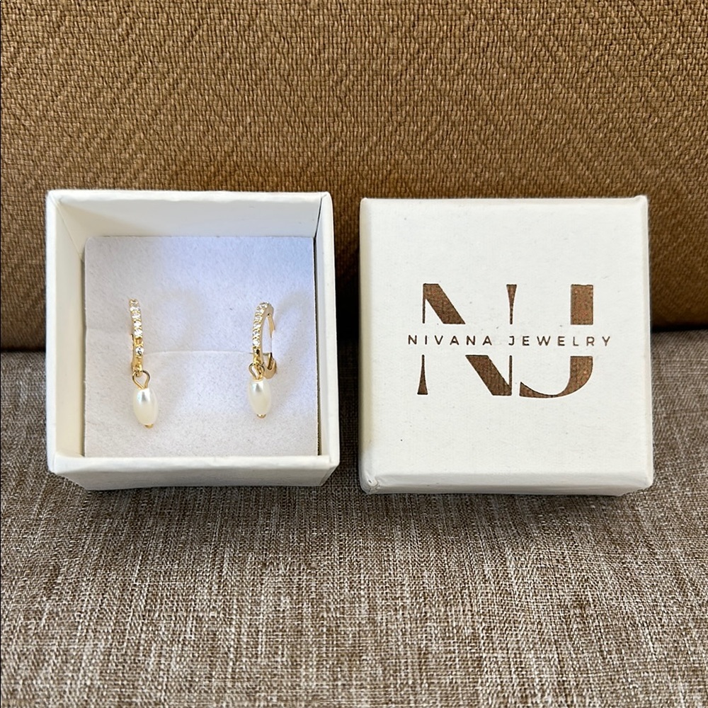 Elegant gold 14k gold over 925 silver and white earrings by Nivana